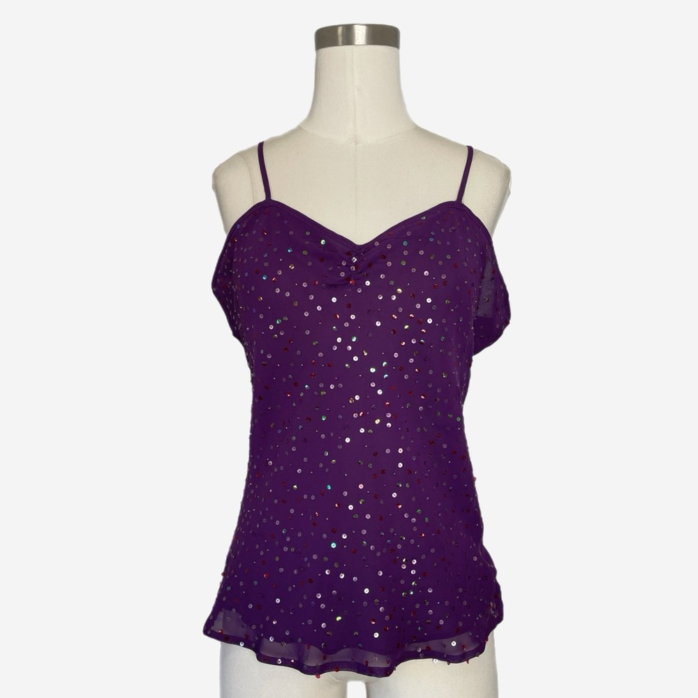 Thalia Sodi purple v-neck camisole rainbow sequins boho grunge fairy Ibiza M